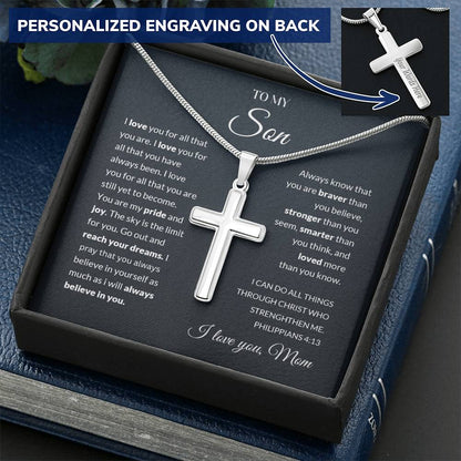 To My Son | I Love You - Personalized Cross Necklace