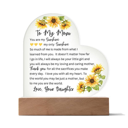 To My Mom | You Are My Sunshine - Printed Heart Acrylic Plaque